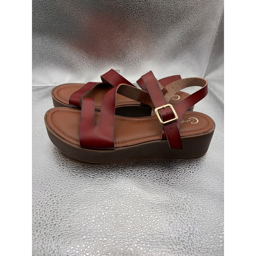 Comfort Est 1946 Womens Burgundy Red Strappy Platform Wedge Sandals Size 10